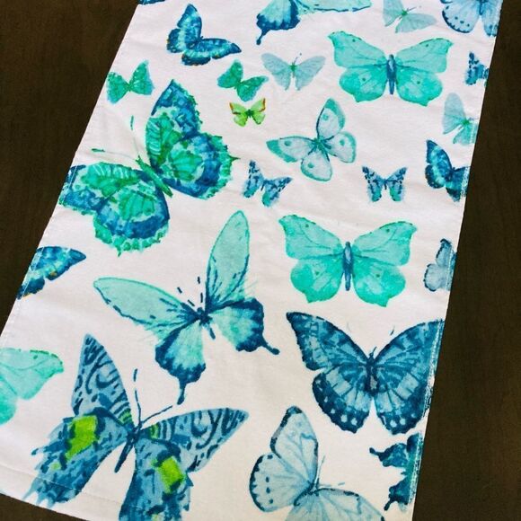 Butterfly Teal Blue Green Print 3-pc Bath Towels Set - Picture 3 of 4